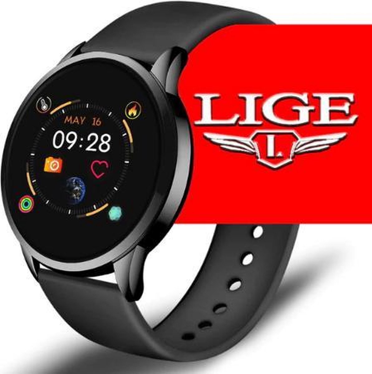 Rhodim - Multifunctionele Waterdichte Smartwatch - Sporthorloge - Stappenteller - voor Mannen & Vrouwen - Zwart