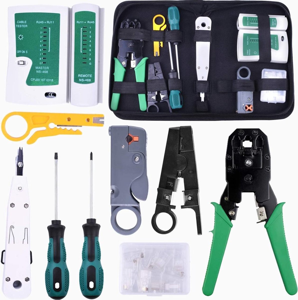 Netwerk Tester - UTP tester - Set - RJ45 - Cat6 - Ethernet kabel - Internet kabel - UTP kabel - Rj45 Krimptang - LSA Tang