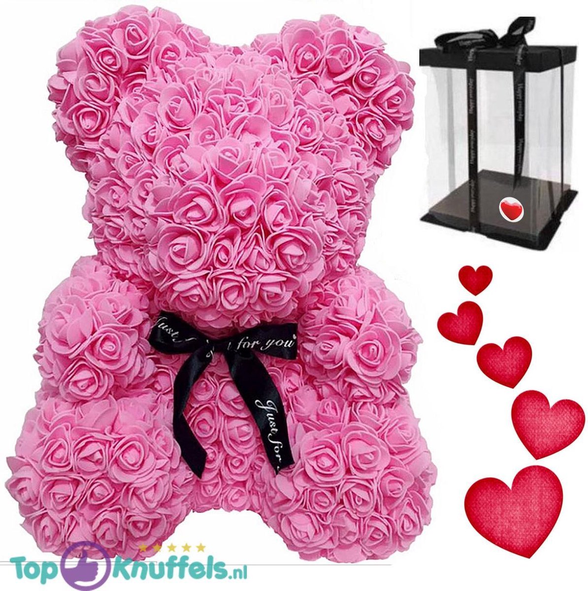 Roze Rozen beer XL met Strik 40cm in Luxe Geschenkdoos + Liefdes Sticker | Knuffel met jou geliefde tijdens Valentijn! | Love Teddybeer | I Love you Knuffelbeer gift box | Roos Beertje met liefde |Roses Bear Valentine Day giftbox | Valentijnsdag