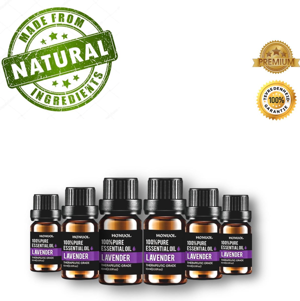 Honuol Premium Lavendel Olie - 6 STUKS - Lavendel Olie Etherische Olie - 100% Puur en Natuurlijk - Essentiele olie lavendel -  Etherische Olie Lavendel -Luxe Verpakking -