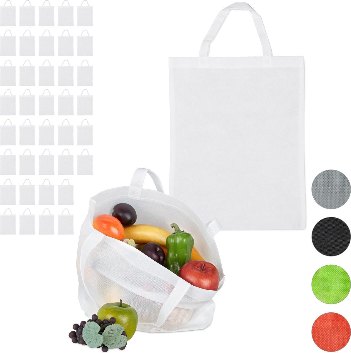 relaxdays 40 x boodschappentas - stoffen tas - effen gekleurd opvouwbaar - 50x40 – wit