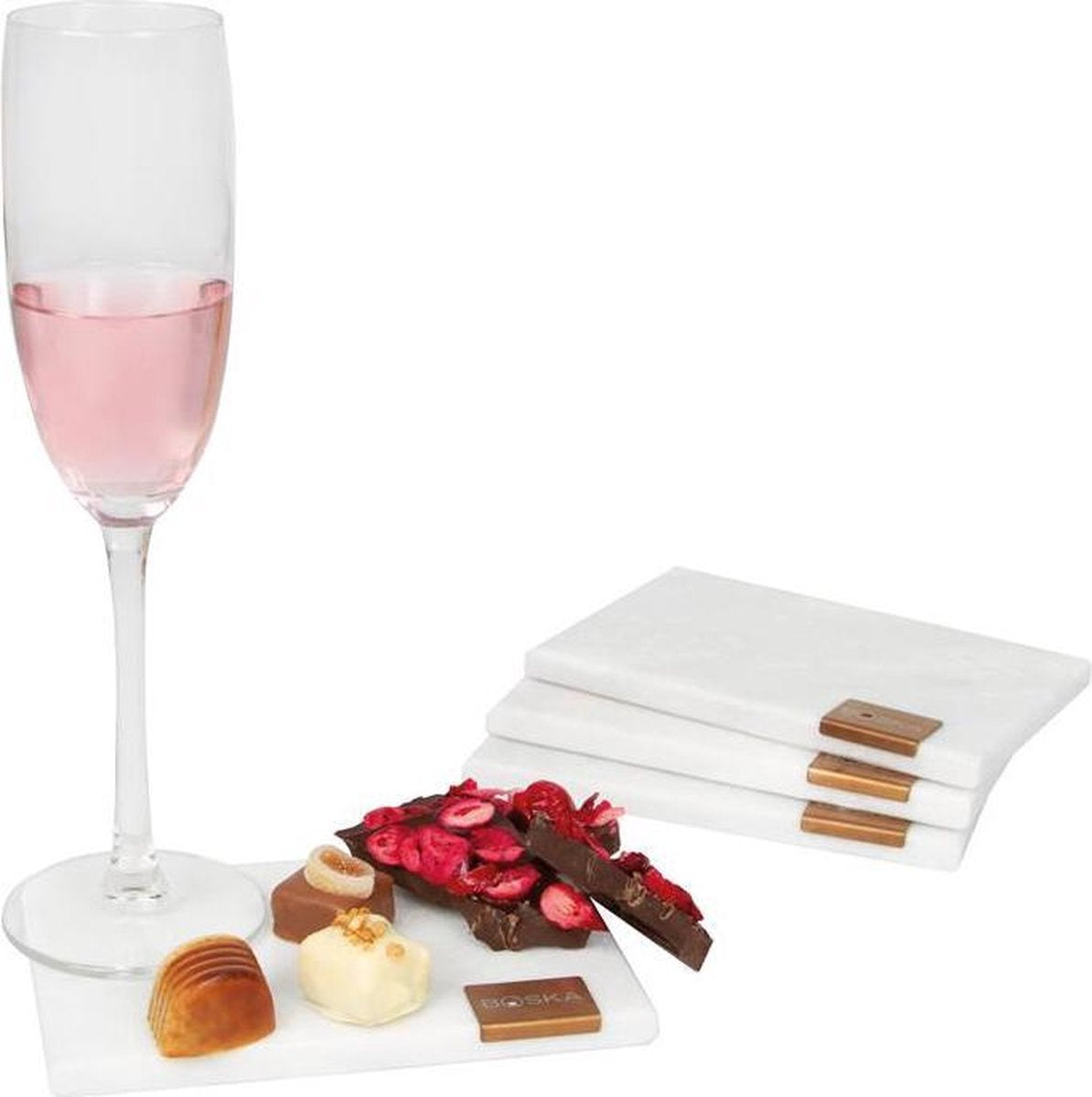 Boska Choco Onderzetters - Set van 4 Serveerplankjes - Marmer - Wit/Koper
