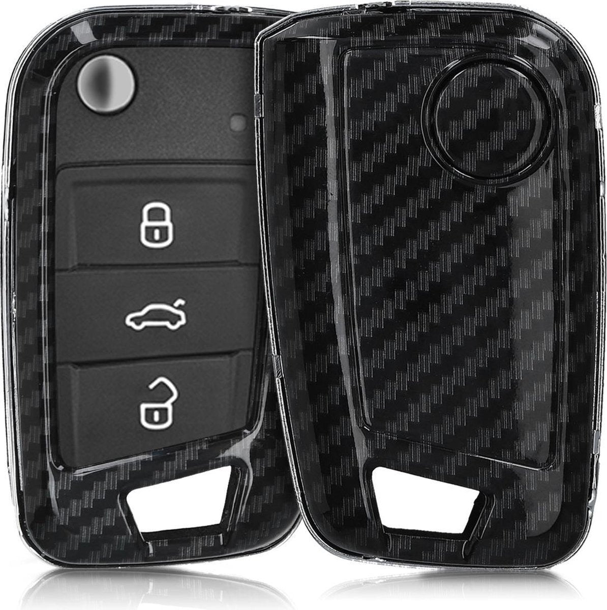 kwmobile autosleutelhoes voor VW Golf 7 MK7 3-knops autosleutel - hardcover beschermhoes - Carbon design - zwart