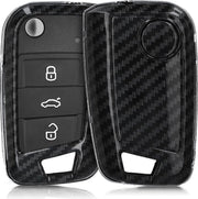 kwmobile autosleutelhoes voor VW Golf 7 MK7 3-knops autosleutel - hardcover beschermhoes - Carbon design - zwart