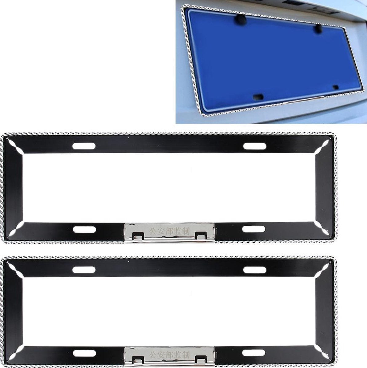 2 STKS Rvs Nummerplaat Frame Eenvoudige en Mooie Auto Nummerplaat Frame Houder Universele Nummerplaat Houder Auto-accessoires (zwart)