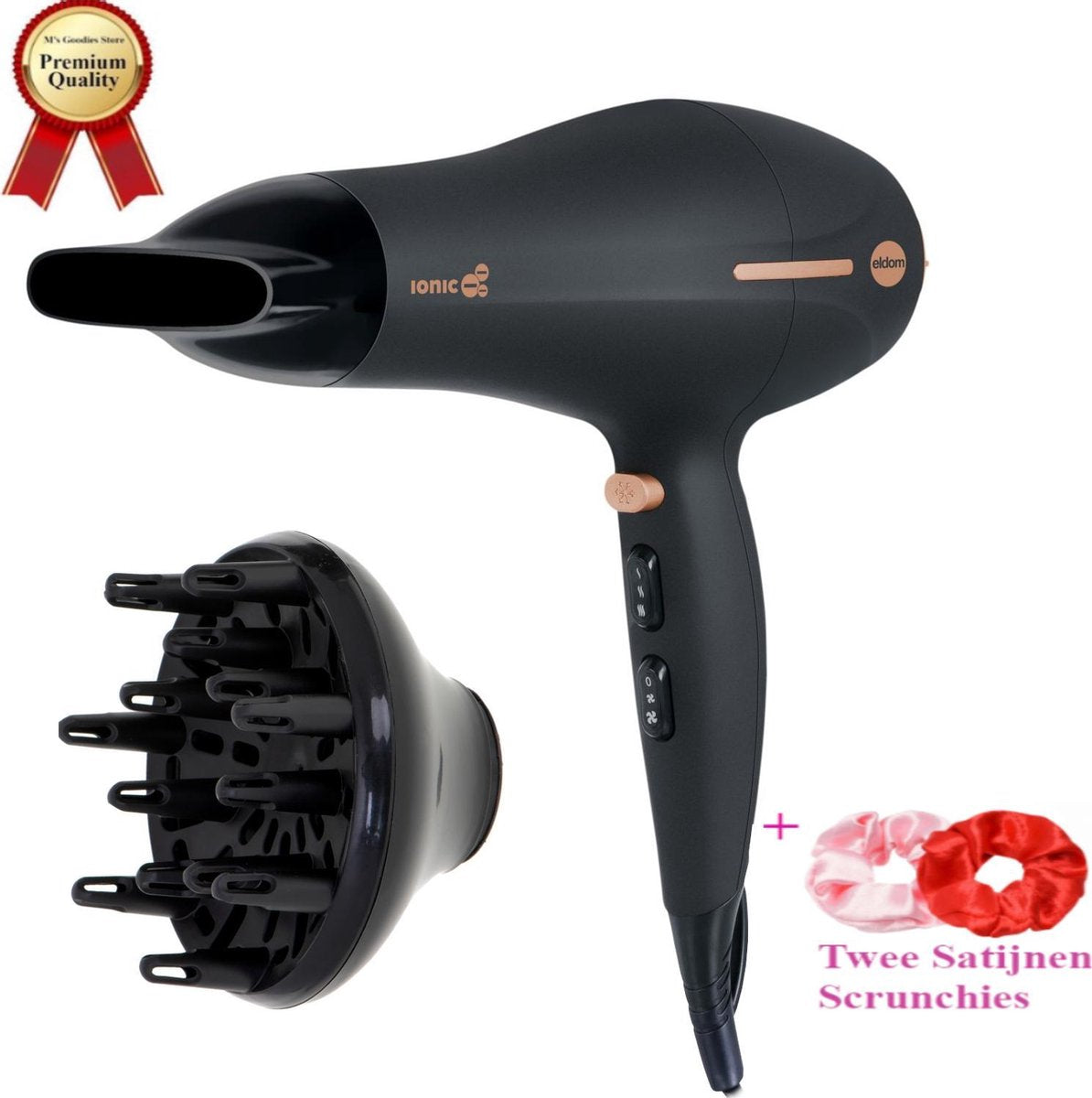 Professionele Fohn met Diffuser – incl. 2 Scrunchies – Premium Haardroger 2200W
