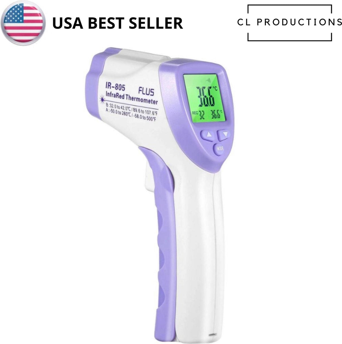 Infrarood Thermometer - Koorts Thermometer - Contactloze Thermometer - Thermometer Voorhoofd - Thermometer Lichaam - Mondkapje - Koortsthermometer Voor Volwassenen