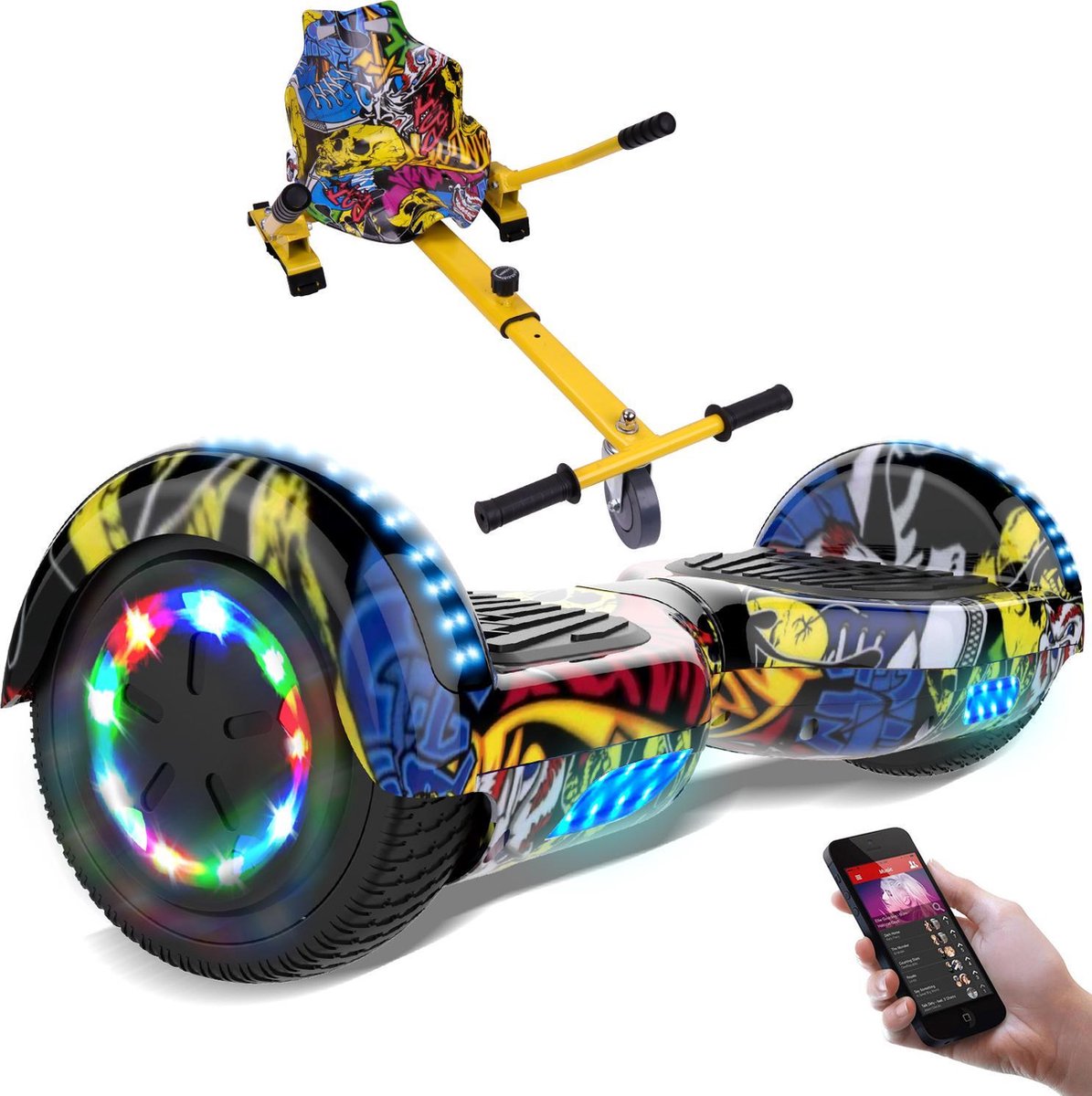 Evercross Hoverboard 6.5 Inch | Flits Wielen | Bluetooth Speaker | LED verlichting | Hiphop + Hoverkart Hiphop