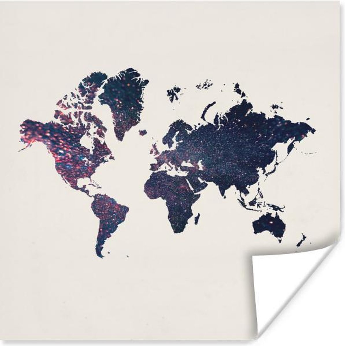 Muurdecoratie - Wereldkaart - Roze - Glitter - 50x50 cm - Poster