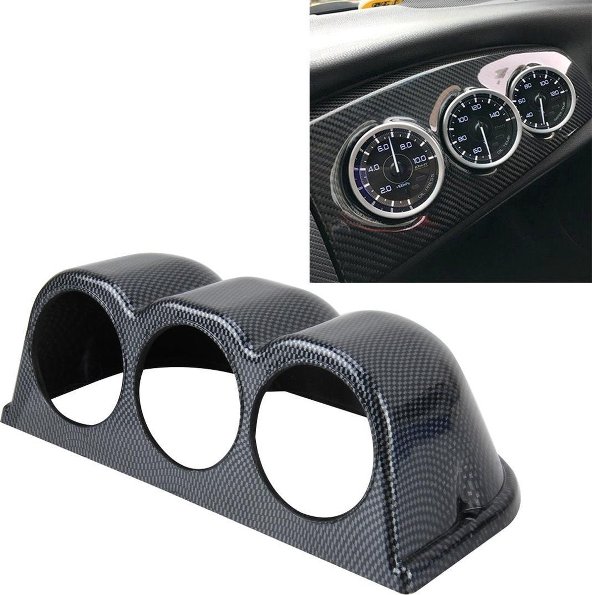 60 mm universeel horizontaal carbon loodmateriaal 3 drievoudige auto Dashboardmeter Podhouder Mount Dashboard 3-gaats cup Voertuigprestatiemeter Instrumentaccessoires