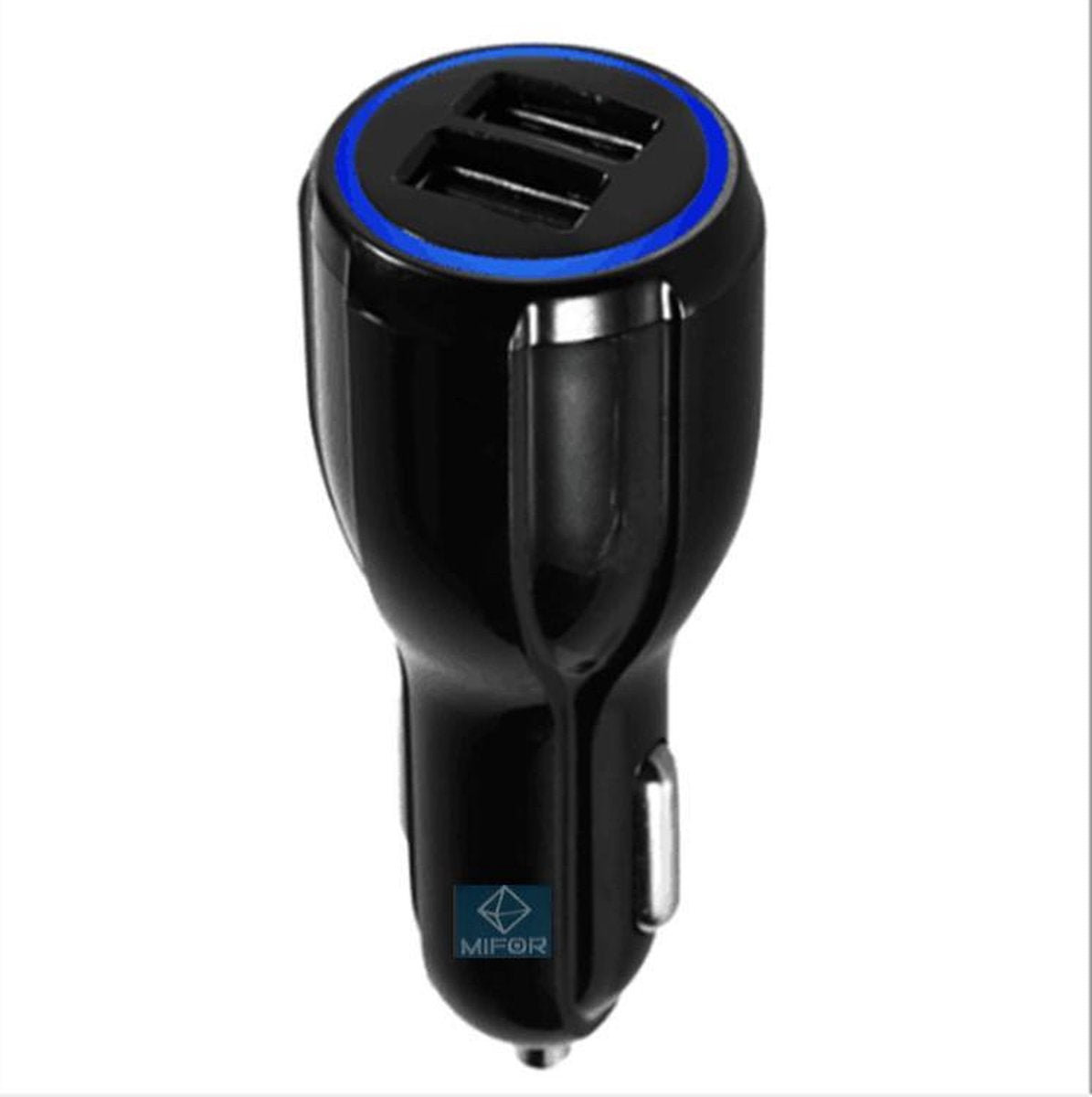 MIFOR® - Universele Autolader ZWART - 2 USB Poorten - 5V/1.6- 6A - inclusief Blauwe LED