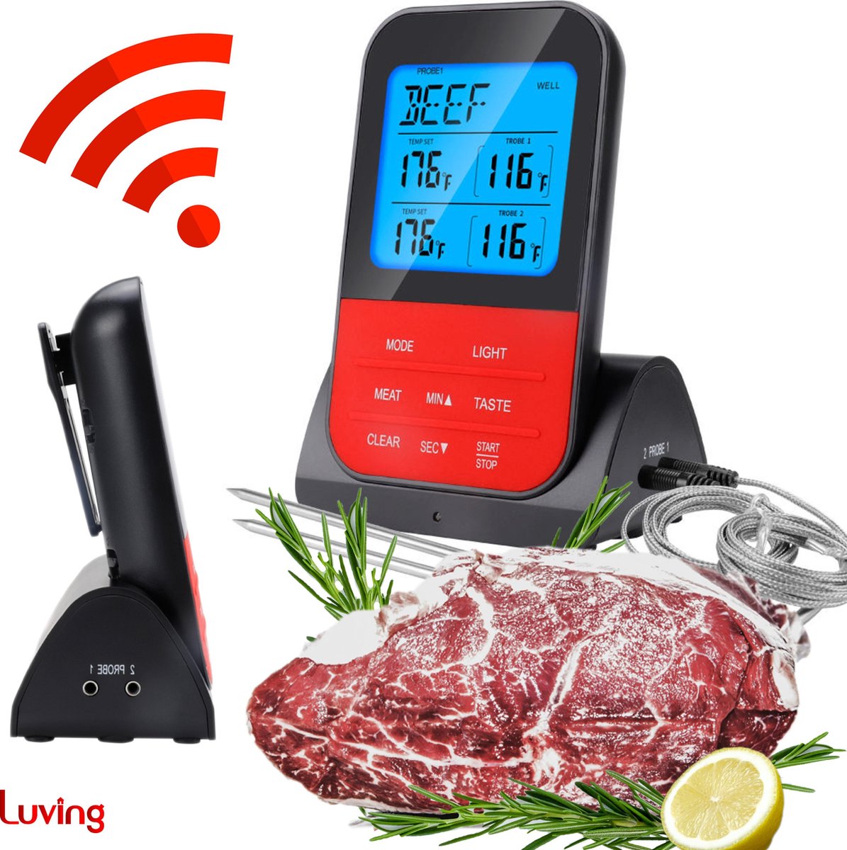 Luving™ Vleesthermometer Draadloos - BBQ Thermometer - Meater voor Keuken - Oventhermometer - Kernthermometer