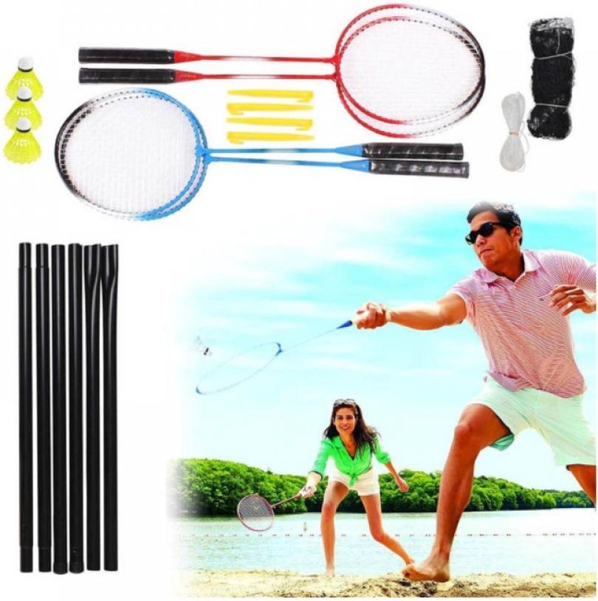 Complete Badmintonset Met Net - Badminton Set Met Rackets/Shuttles - 4 Spelers Family Set Voor Kinderen/Volwassenen - Badmintonnet Met Badmintonracket - Inclusief Draagtas