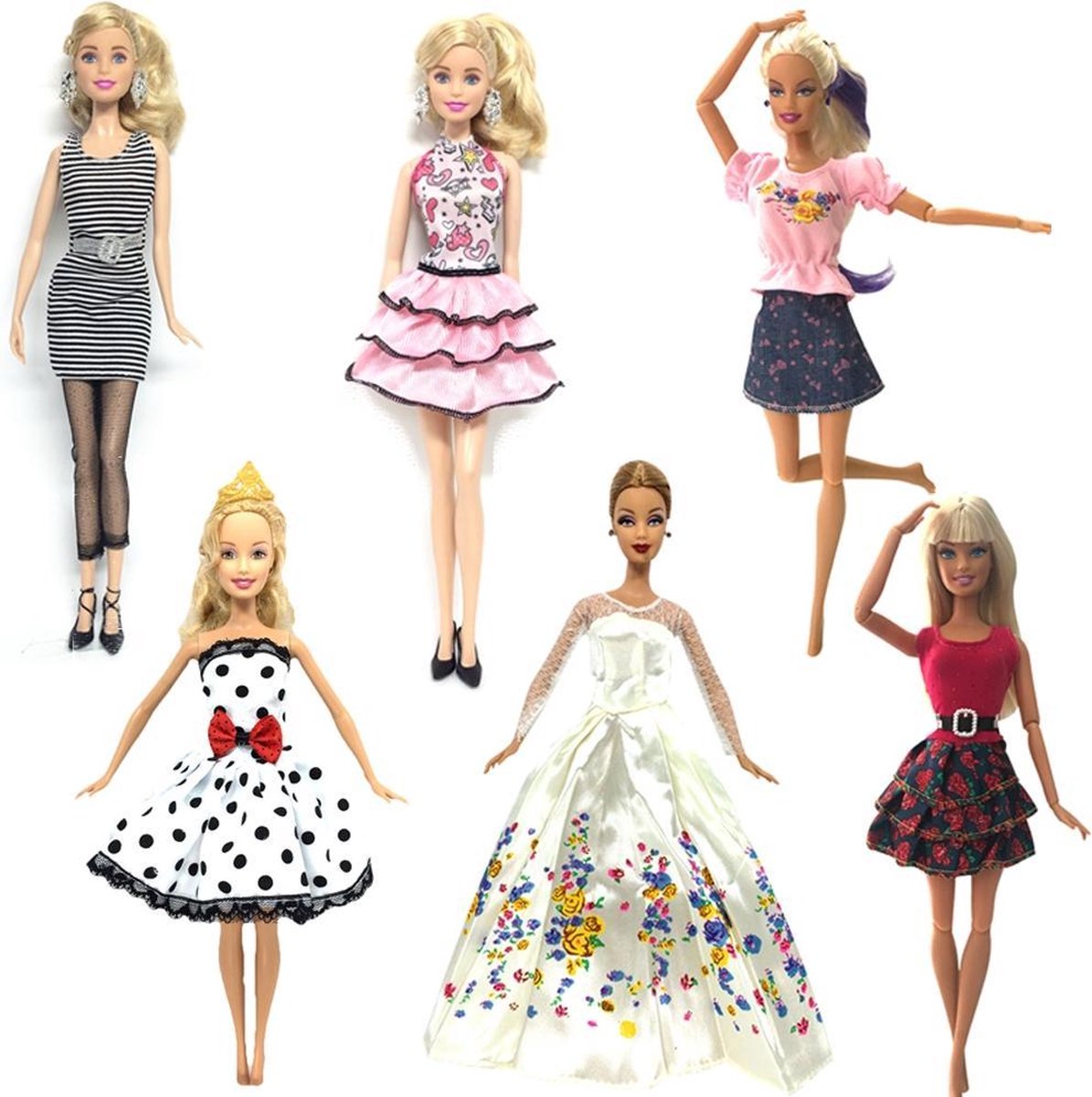 Poppenkleding set - 7x outfit voor modepop met jurken