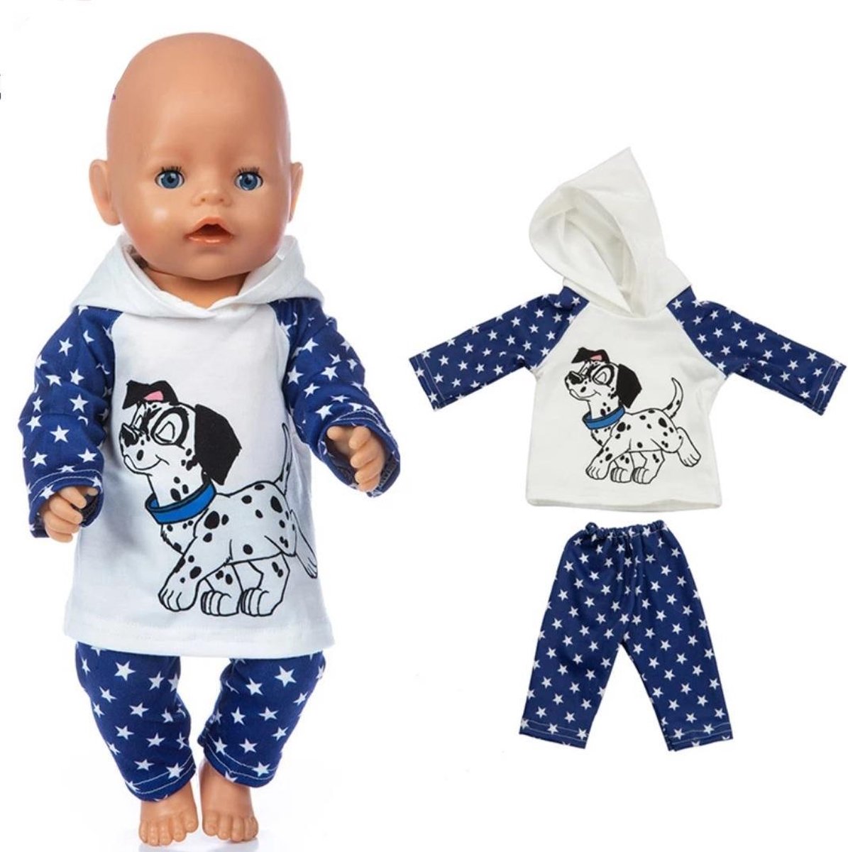 Poppenkleertjes - Geschikt voor Baby Born - Dalmatier pyjama - Jongen of meisje babypop - Broek en trui