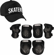 Set van valbescherming voor kinderen maat  M / 6 tot 8 jaar met een stoere SKATER pet zwart