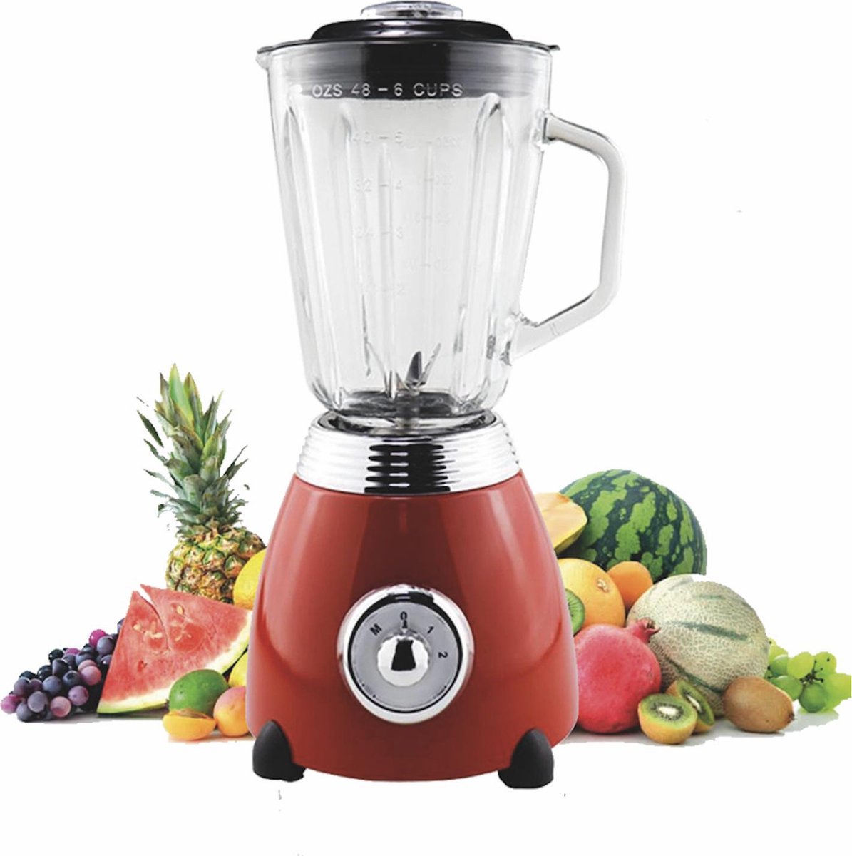 Royal Living | Glazen Retro Blender | 1.5L | 850W | Classic Red