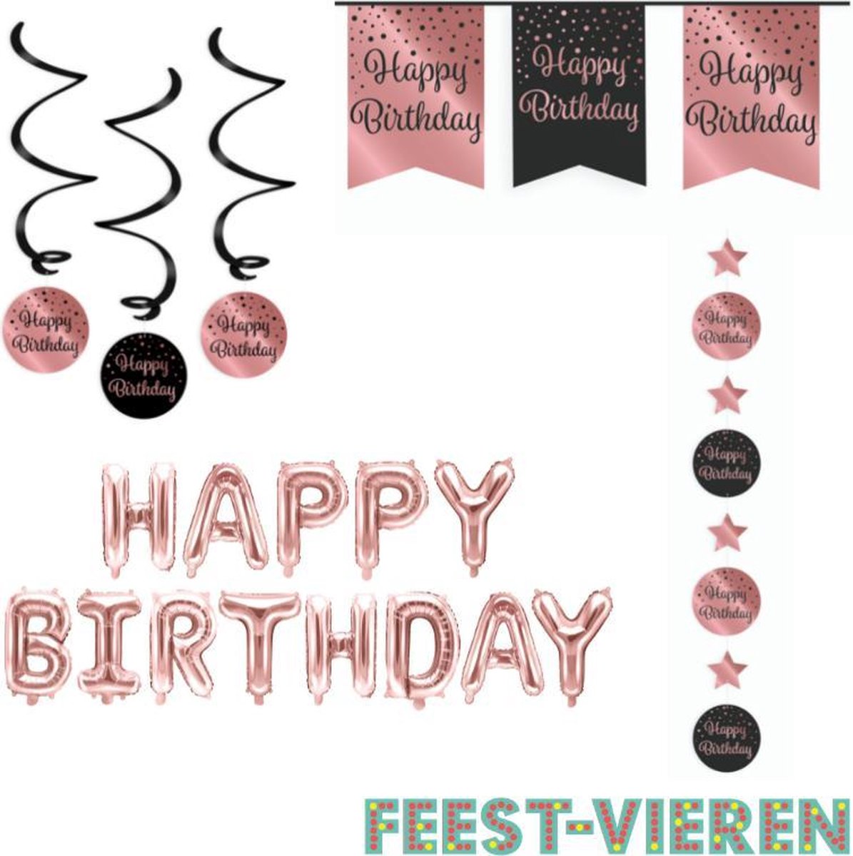Verjaardagspakket rose goud Happy Birthday
