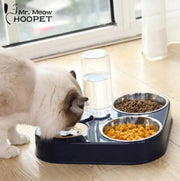 Rhodim - Voerbak - Voerbak Hond - Voerbak Kat - Kattenvoer Kom - Hondenvoer Kom - Schaal - met Drinkfles - Blauw