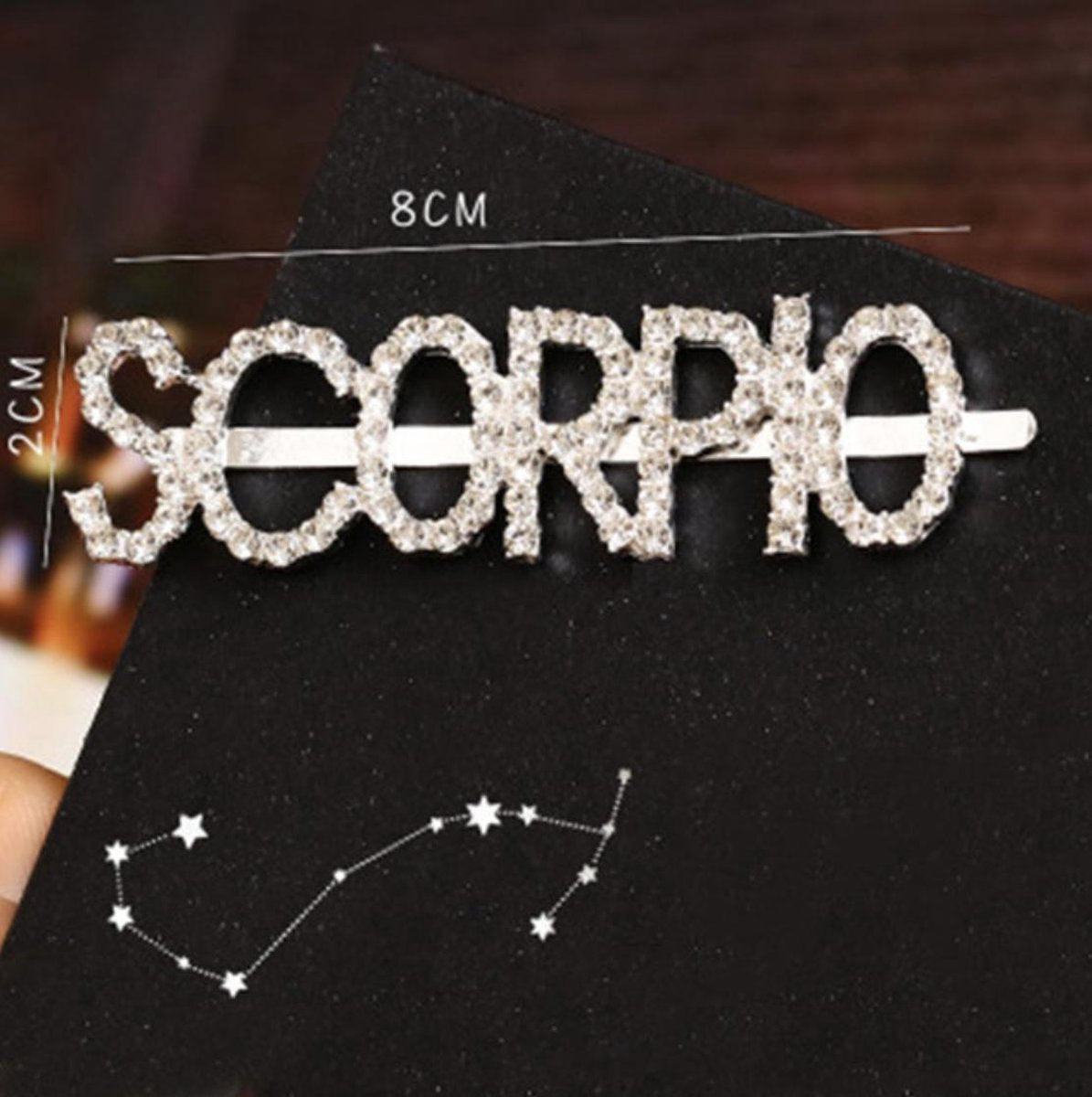 Haarspeld Sterrenbeeld “Scorpio” - Sterrenbeeld Schuifspeld Schorpioen - 7.5 x 2 cm - Strass - Zilver