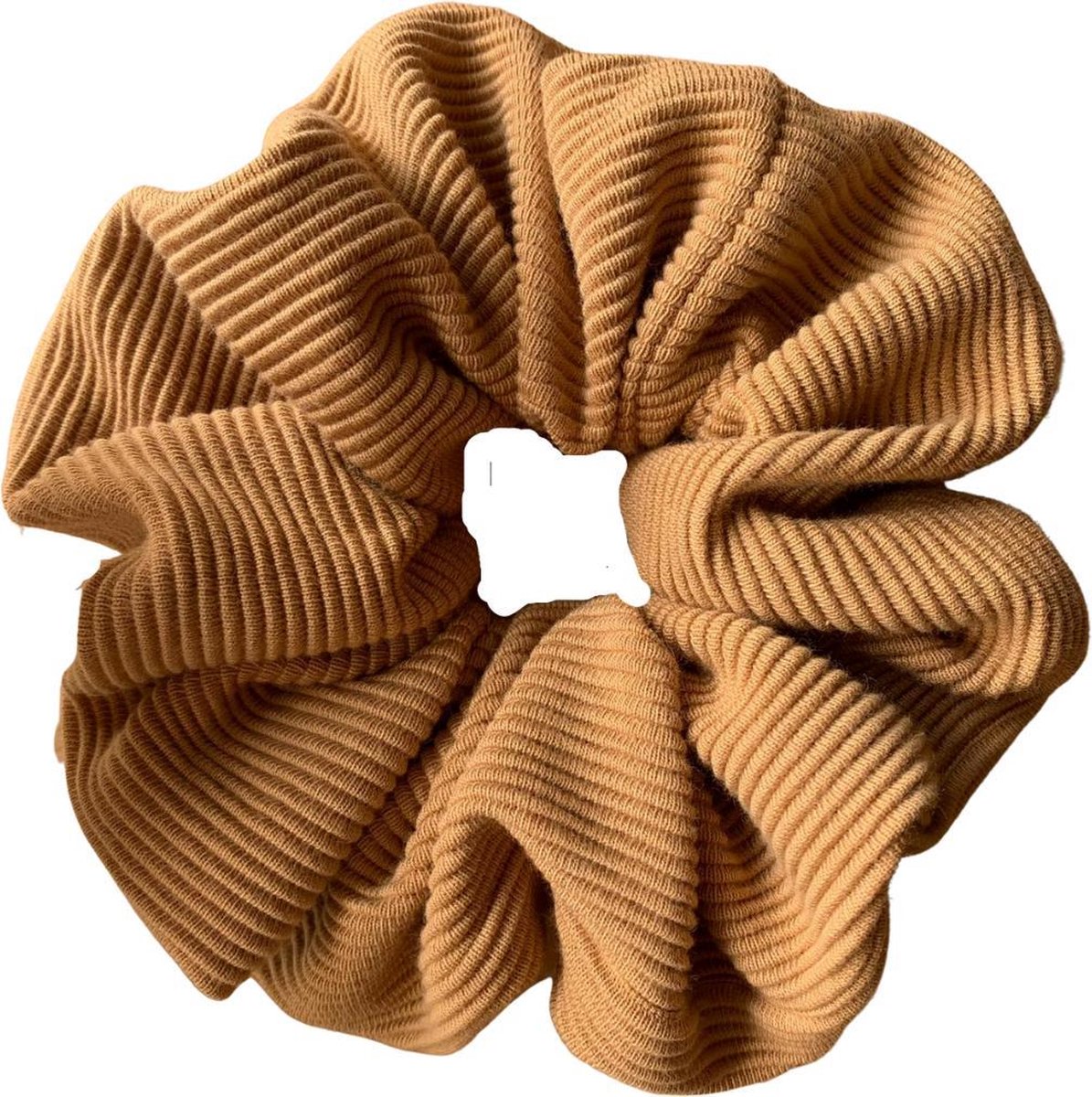 XL Scrunchie - Handmade - Oversized - Ribstof - Effen - Camel - Diameter circa 16 cm - 80% Katoen