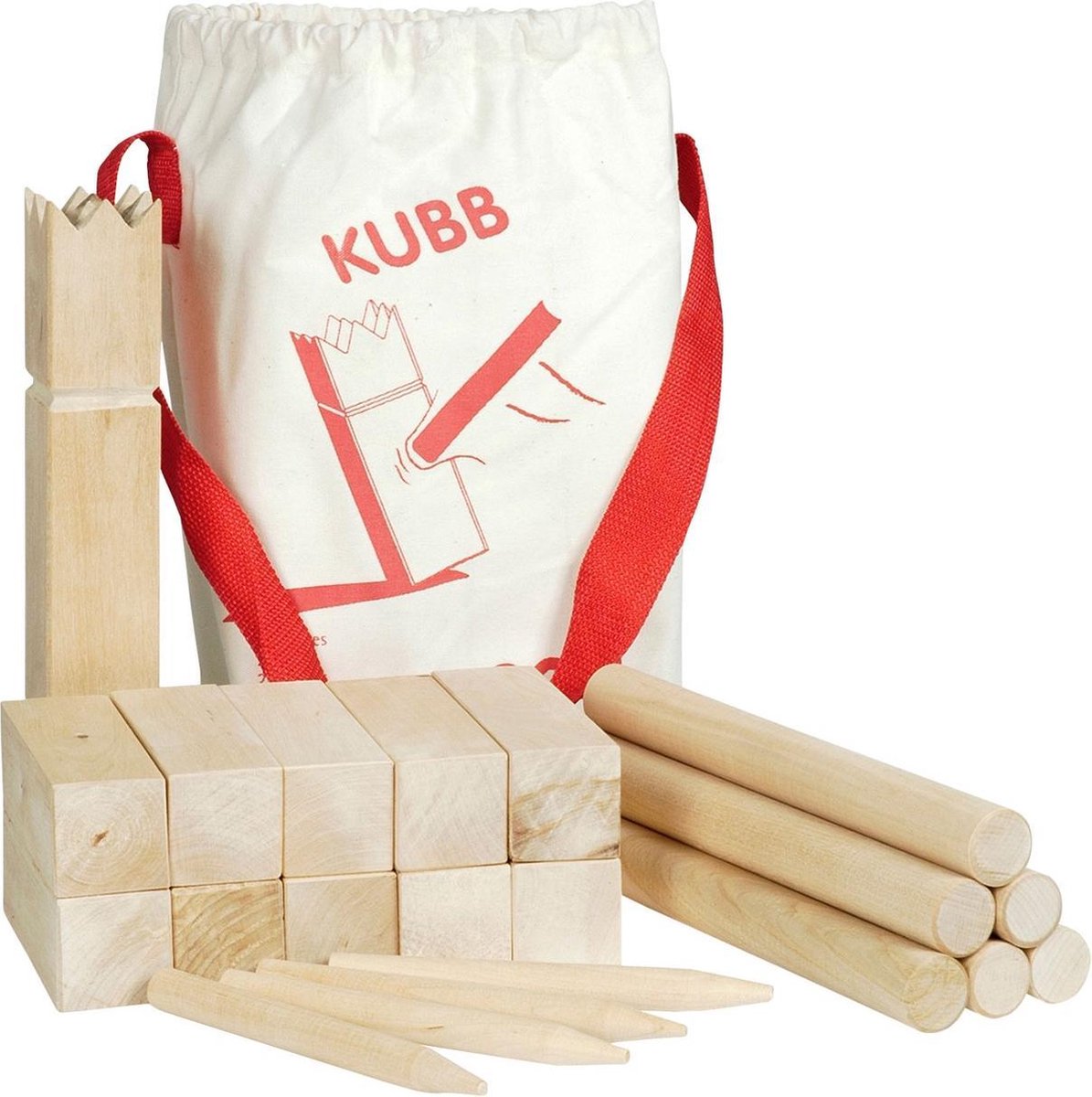 Schaakspel: KUBB vikingschaakspel H25cm en 4x4x12cm