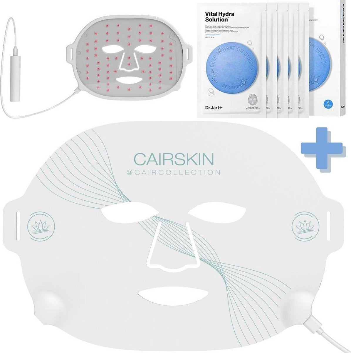 CAIRSKIN LED & Infrared Re-Light Mask + 5 x Dr.Jart Vital Hydra Solution Masks - Light Therapy - Long Term Skin Improvement - Stimulates Collagen & Elastin - Radiant & Youthful Skin - LED Lichttherapie