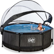 EXIT Zwembad Frame Pool Black Wood Limited Edition met Filterpomp - 244 x 76 cm met Overkapping en Cartridge Filterpomp
