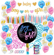 Fissaly® 42 Stuks Gender Reveal Party Ballonnen Decoratie - Baby Boy or Girl Geslachtsbepaling Feestpakket – Papieren Confetti Roze & Blauw