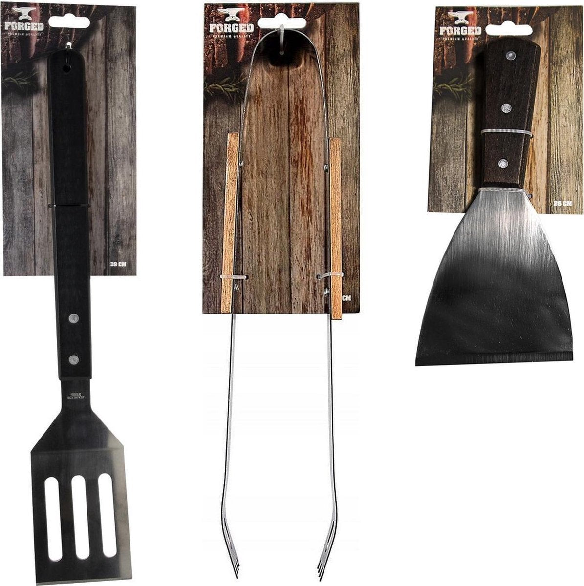 3x Barbecue gereedschap set bakspatel/tang/reinigings spatel - Bakken en reinigen - BBQ benodigdheden