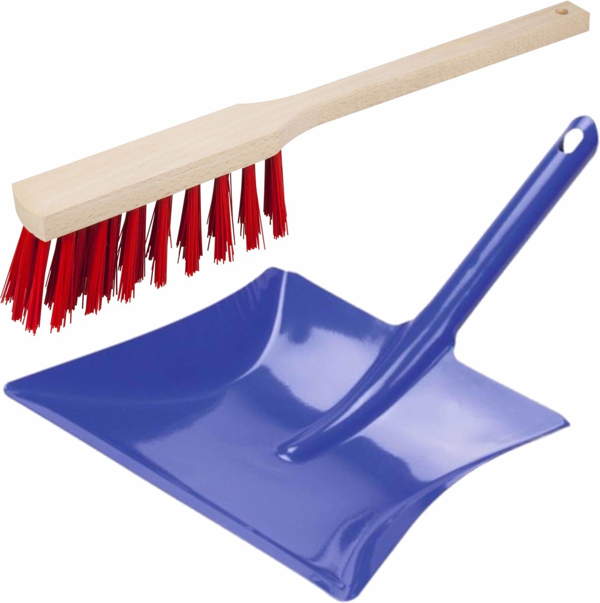 Stoffer en blik blauw/rood van metaal voor buiten - Harde borstel/handveger