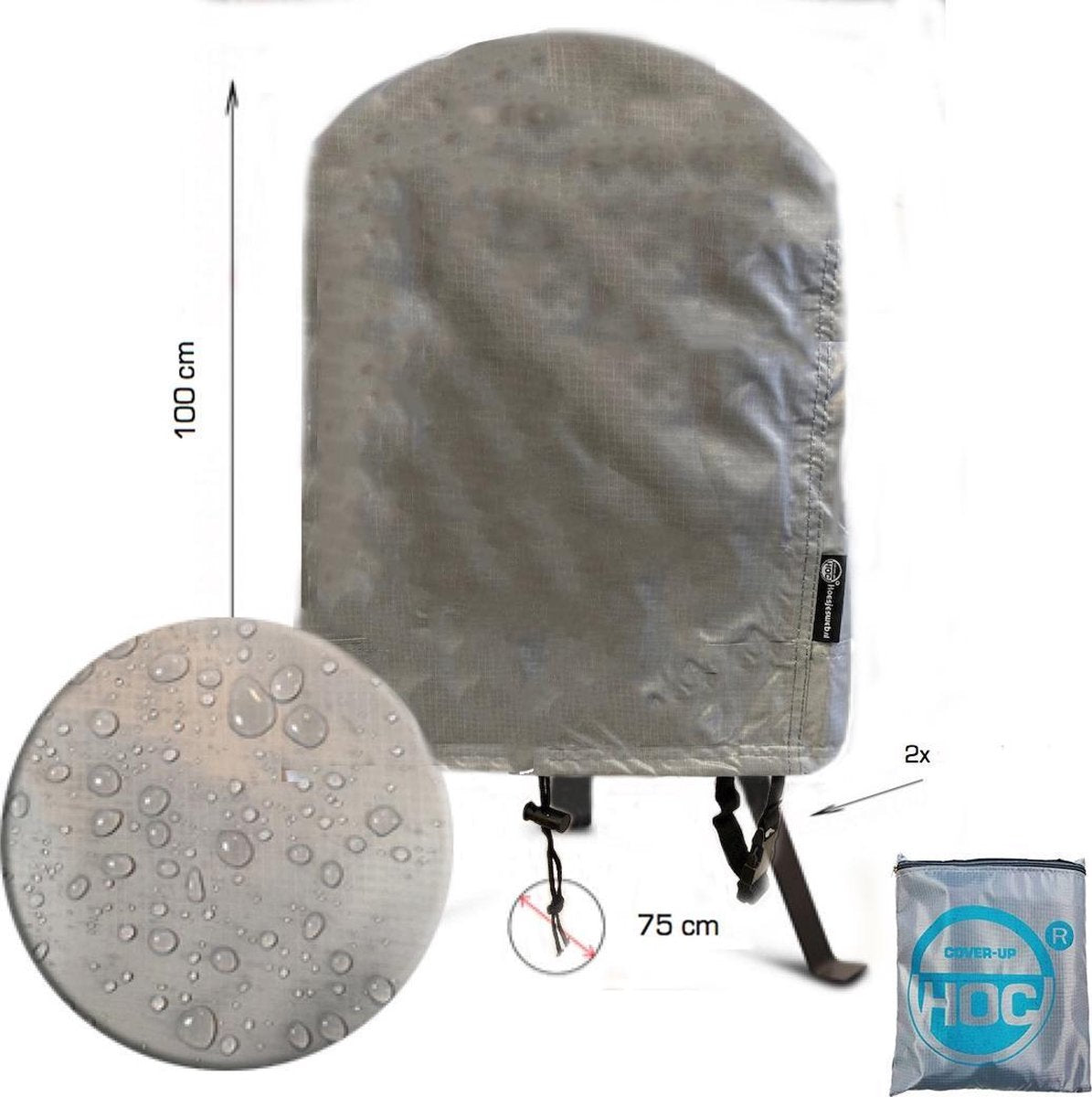 COVER UP HOC Diamond bbq hoes rond -75x100 cm - Waterdicht met Stormbanden en Trekkoord