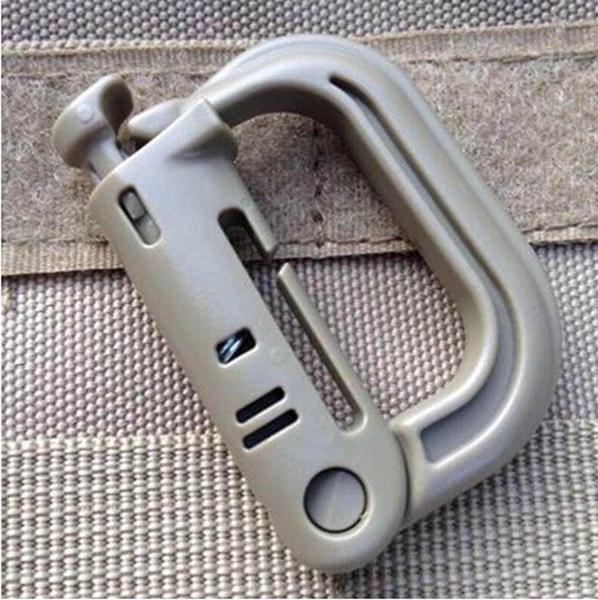 2 X Grimloc Molle Karabijnhaak - D Locking - Plastic Clip - Gesp - Karabijnhaak - Sleutelhanger - Tan Kleur