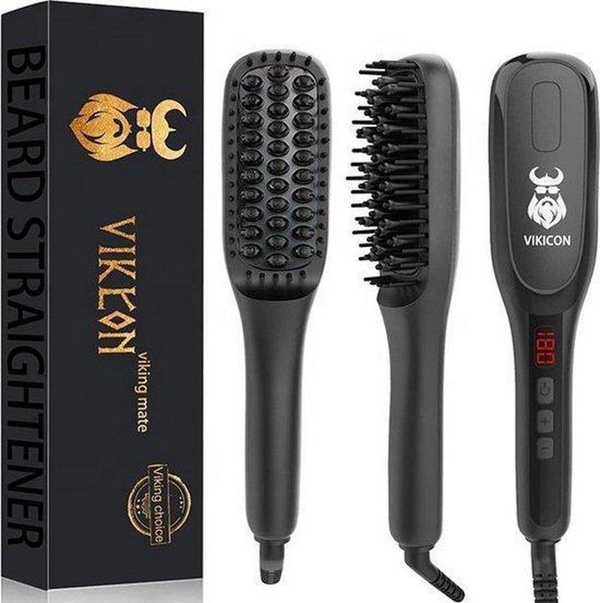 Vikicon - Europese Editie - Keramische Baardstijler - Stijltang Baardstyler - Baard Verzorging Kam – Baardborstel Haar Straightener – Hitte Bestendige Punt Borstel – Zwart met Coating