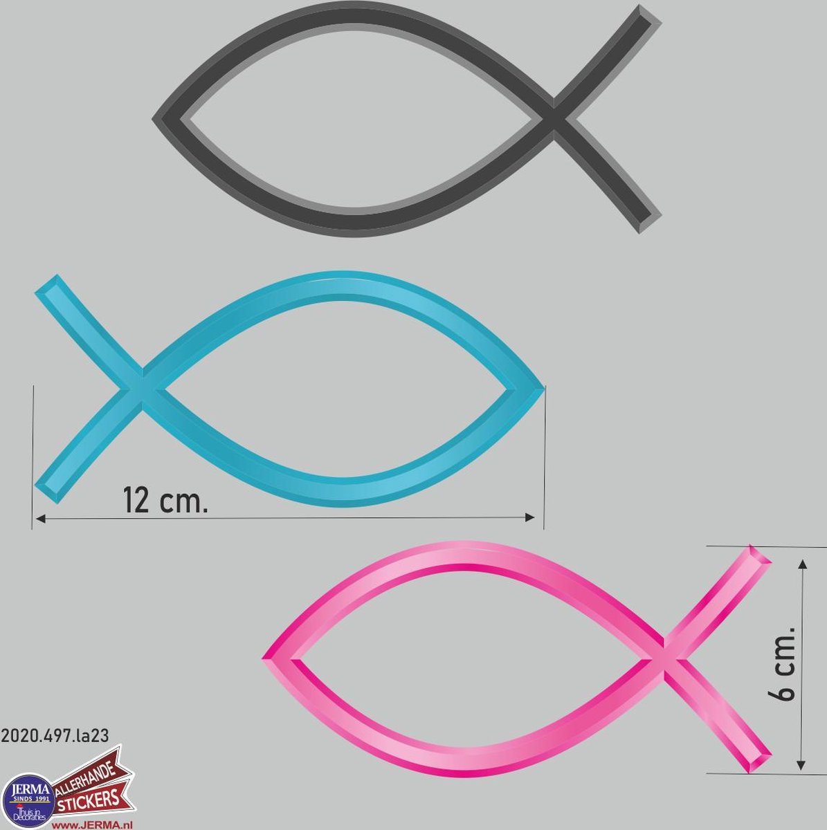 Ichthus vissen symbool sticker set van 3 stickers in Zwart