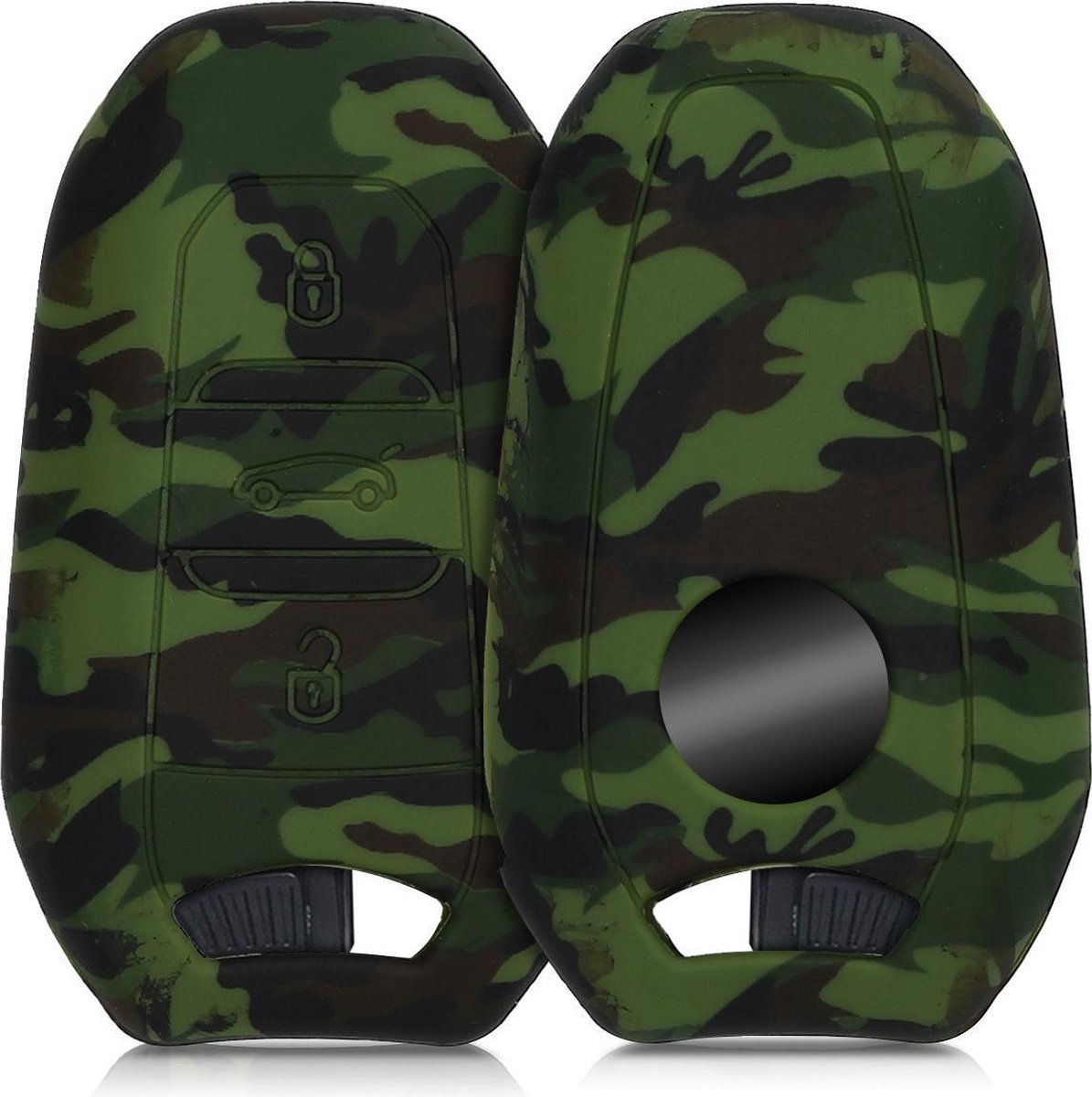kwmobile autosleutelafdekking voor Peugeot Citroen 3 toetsen Smartkey autosleutel (alleen Keyless Go) - auto siliconenafdekking sleutelafdekking Camouflage design zwart / lichtgroen / donkergroen