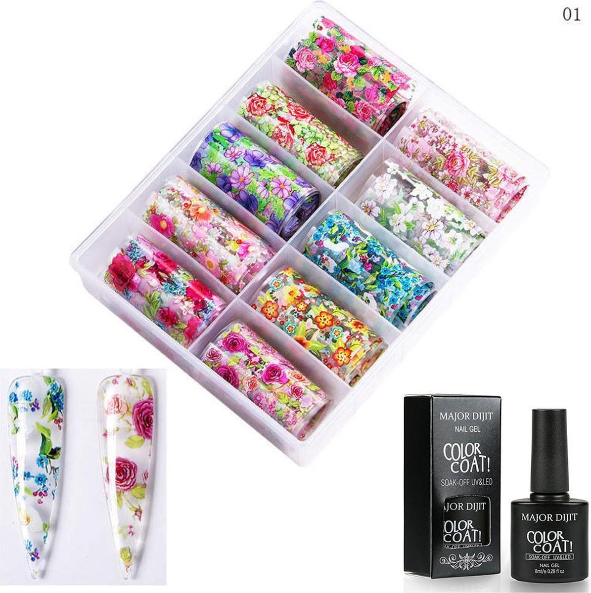DW4Trading® Nagel transfer folie nail art set inclusief lijm type 1