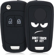 kwmobile autosleutelhoes voor Opel Chevrolet 2-knops inklapbare autosleutel - Siliconen beschermhoes in wit / zwart - Don't Touch My Key design