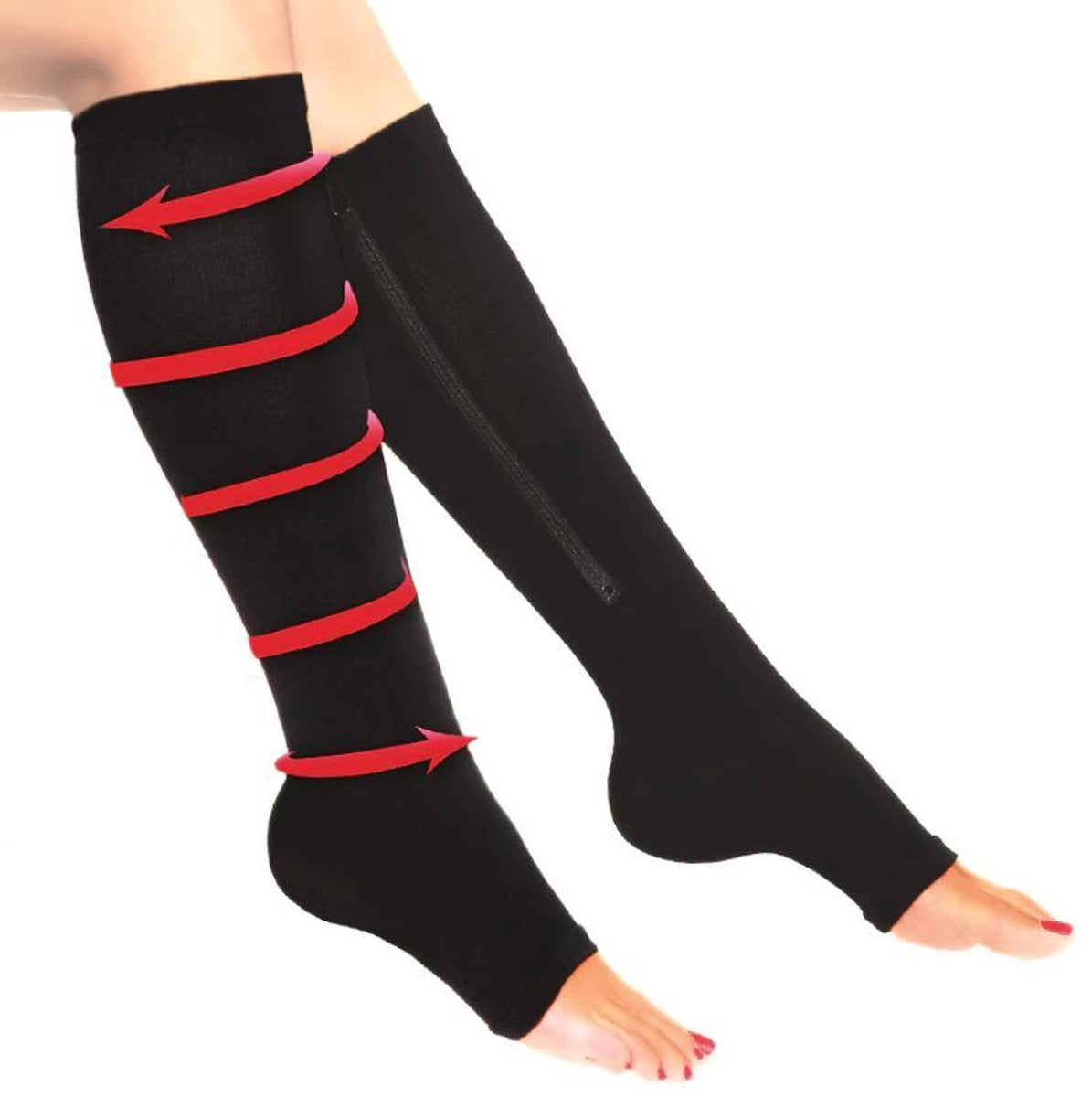 BukkitBow - Open Teen Compressiekousen Met Rits - Steunkousen Maat M - Zwart