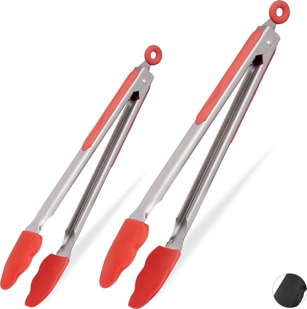 relaxdays 2 x bbq tang siliconen - rood - vleestang - keukentang - rvs - barbecue tang