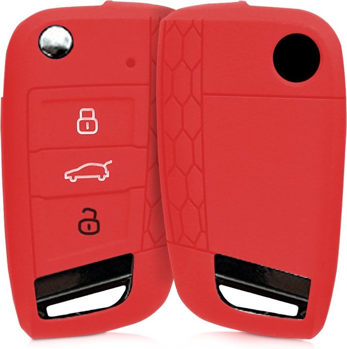 kwmobile autosleutelhoes voor VW GTI Skoda RS 3-knops inklapbare autosleutel - Siliconen beschermhoes in rood