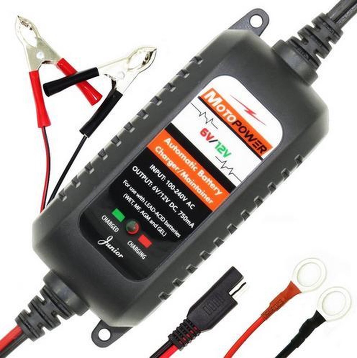 Acculader 6V en 12V 0.75A Druppellader / Voor auto's en motorfietsen