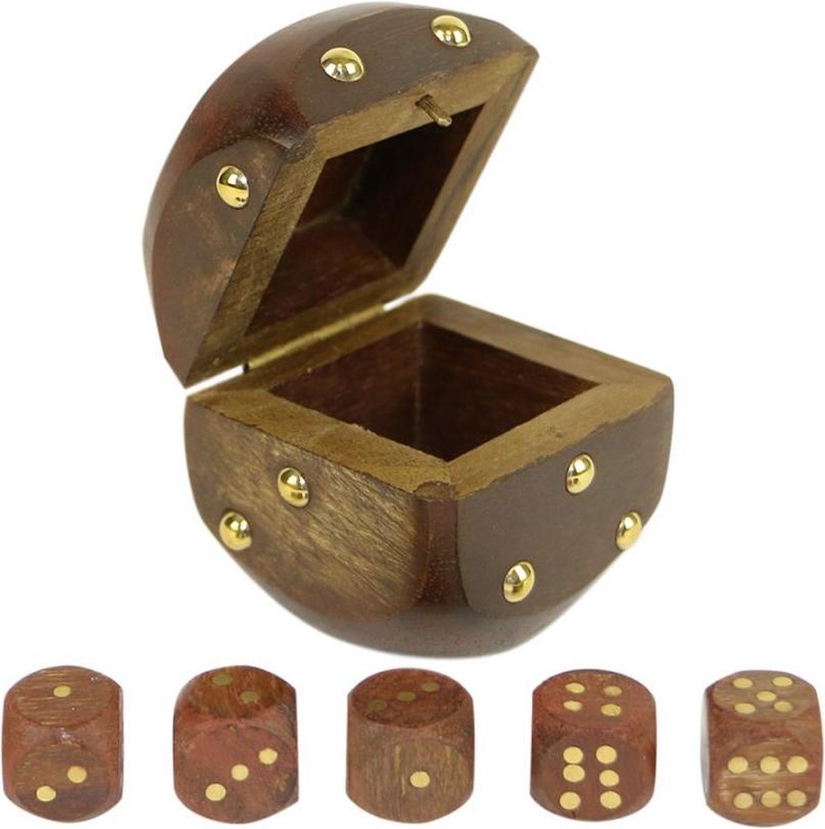 Houten Dobbelsteen Doos met 5 Dobbelstenen