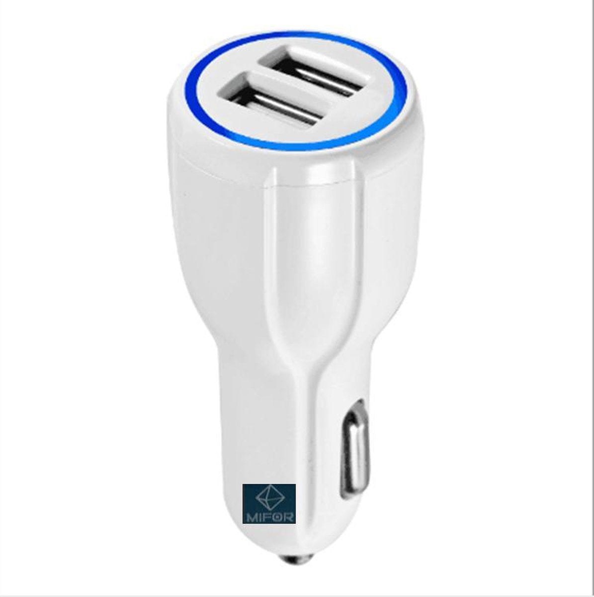 MIFOR® - Universele Autolader WIT - 2 USB Poorten - 5V/1.6- 6A - inclusief Blauwe LED