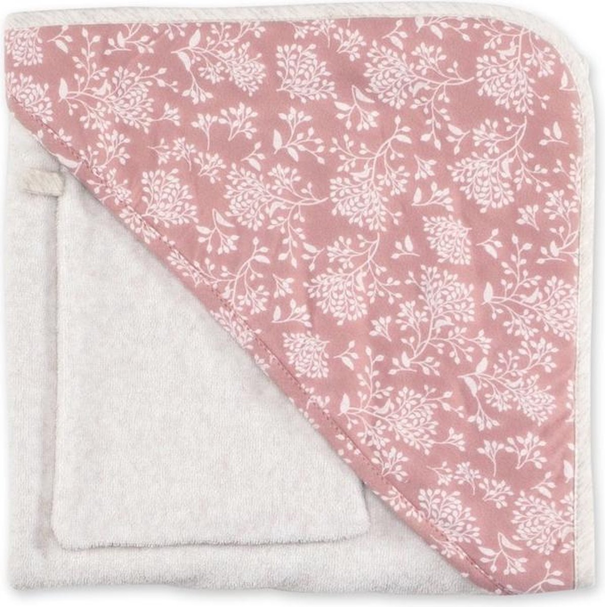 Bemini grote baby badcape beige/roze 90 x 90cm Roze