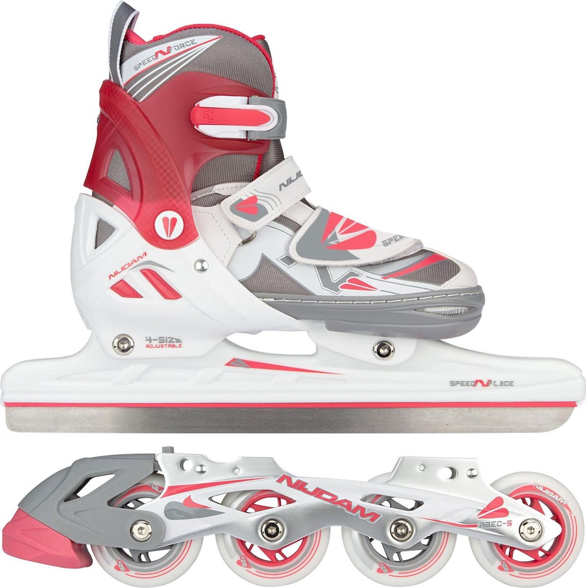 NORENSCHAATS/SKATE COMBO JUNIOR • SEMI-SOFTBOOT • N-FORCE II - Wit/Grijs/Roze - Maat 33-36