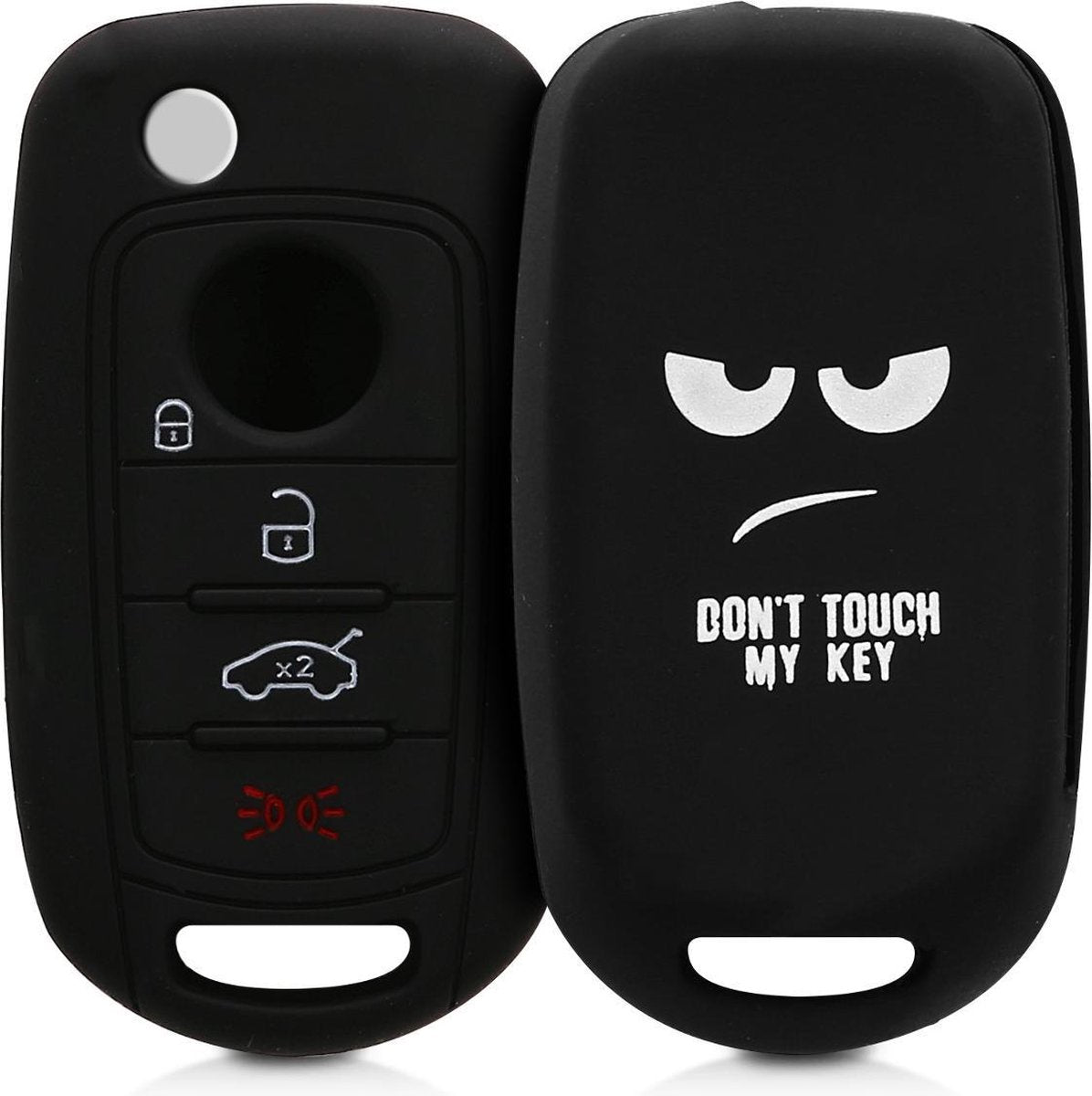 kwmobile autosleutelhoes voor Fiat 4-knops inklapbare autosleutel - Siliconen beschermhoes in wit / zwart - Don't Touch My Key design