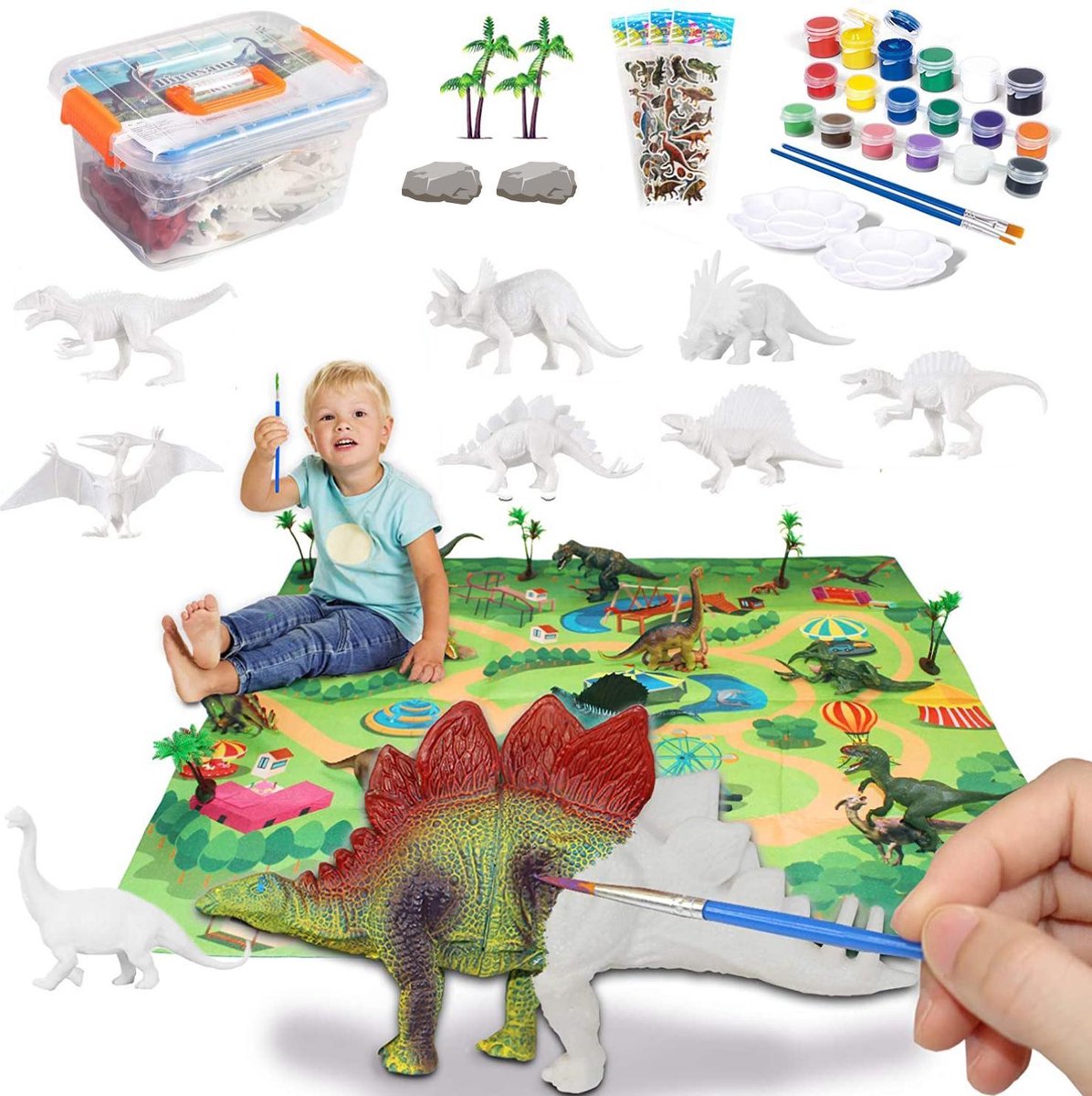 Allerion Dino Schilder Set - DIY Beschilderen - Met 8 Dino’s en Schilderspullen – Speelset