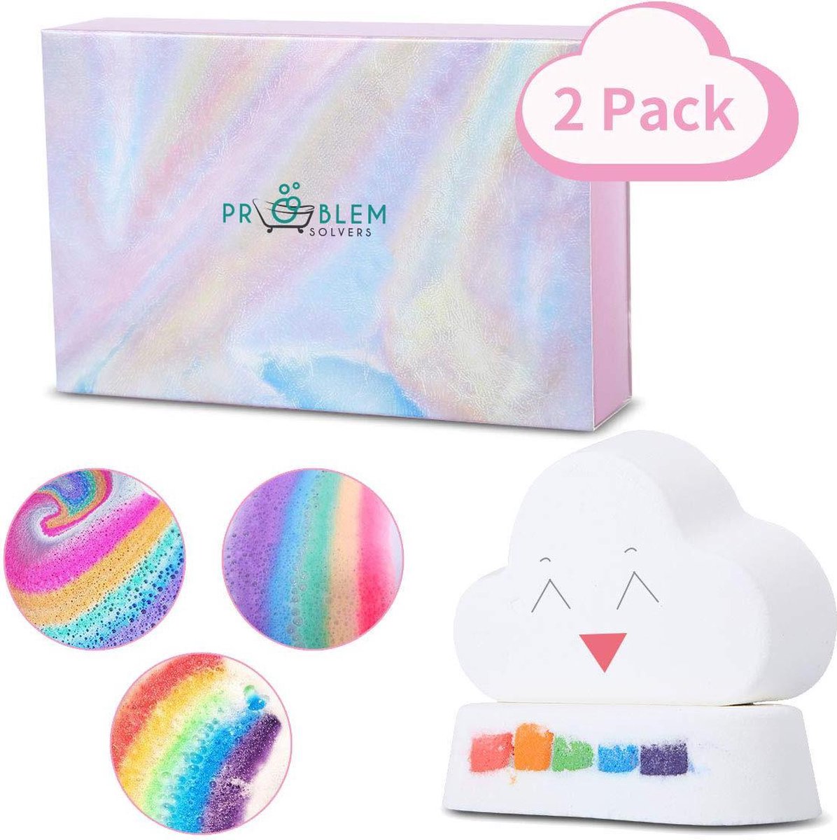 ProblemSolvers Unieke Regenboog Bruisballen - Natuurlijke Bruisballen voor Bad - Twee Grote Regenboog Bruisballen - Verschillende Aroma's - Eco Friendly - Vegan