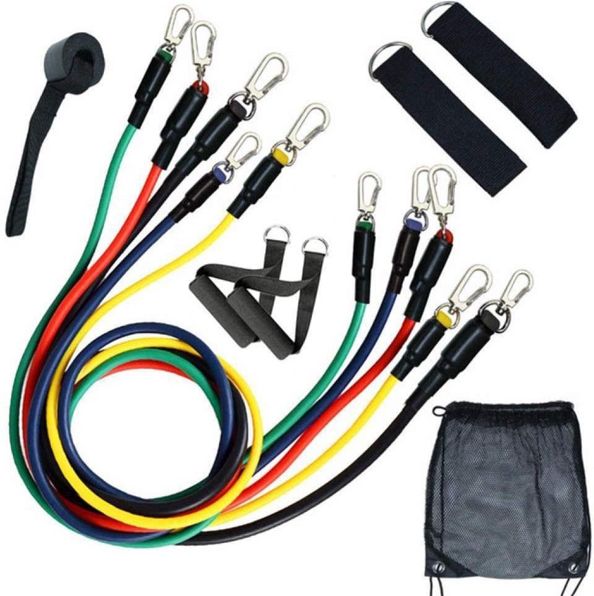 AJ-Sports Weerstandsbanden set met handvaten - Weerstandsbanden fitness 11- delig  - Fitness elastiek set -  Weerstandsbanden - Fitness set thuis - Fitness -  Workout gear